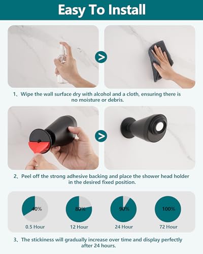 Adjustable Shower Holder Compatible with Delta Fit Kohler Magnetic Handheld Showerhead - 3M VBH Adhesive Tape for Strong Hold, No Drill, Any Height Use, Matte Black - size: Matte Black