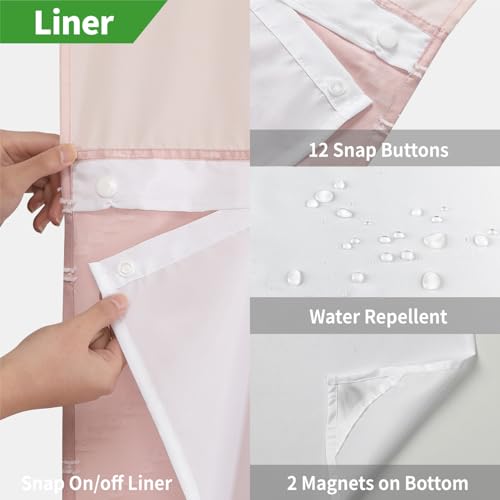 Blush Pink No Hook Shower Curtain with Snap-in Liner Set,Boho Modern Farmhouse White Tufted Chevron Striped Design,Woven Fabric Bathroom Curtain,71x74 - color: White Pink, size: 71"W x 74"L (Pack of 1)