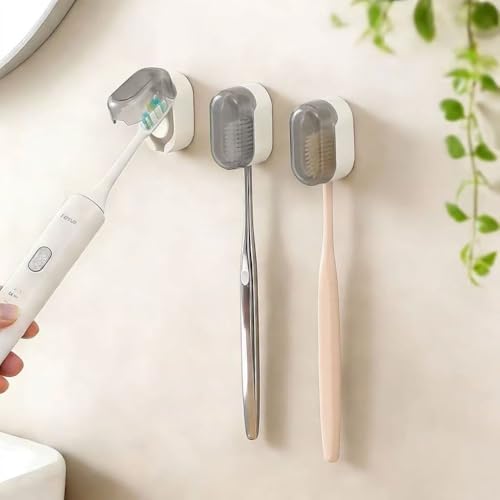 3 Pack Toothbrush Holder, Auto-Flip Cover & Dustproof (Gray) | Wall Mount Toothbrush Organizer, Detachable Design, Fits Manual & Sonic Brushes, Bathroom Storage for Family & Travel - color: Gray 3pcs