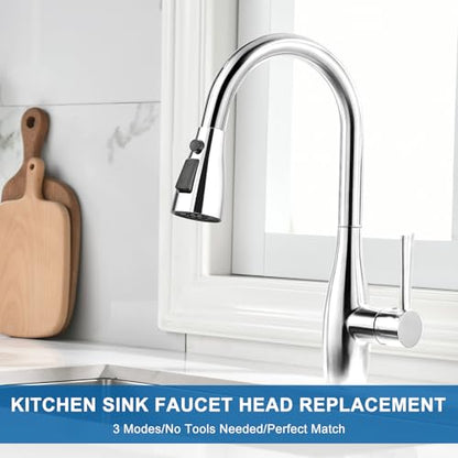 Kitchen Faucet Head Replacement, Premium 3 Function Pull Down Spray Head with 9 Adapters, Kitchen Sink Faucet Head Compatible with American Standard, Moen/Delta Faucets, Chrome - color: Chrome
