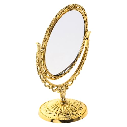 Gatuida Vintage Double-Sided Swivel Makeup Mirror on Stand Small European Style Oval Vanity Table Mirror with Lace Edge Retro Desk Cosmetic for Personal Grooming