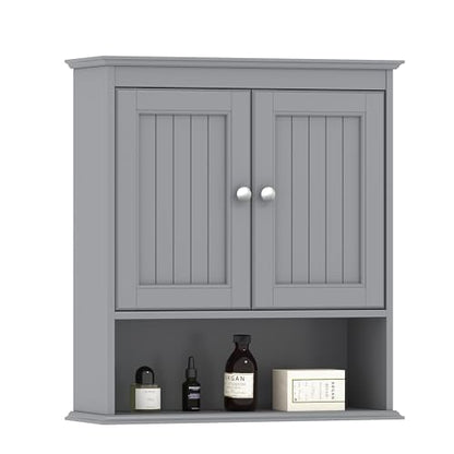 Spirich Bathroom Medicine Cabinet Over Toilet, Wall Mounted Cabinet, Gray | FSC-Certified Engineered Wood, Hidden & Open Storage, Adjustable Shelf, Modern Beadboard Design for Bathroom Kitchen Laundry - color: Grey