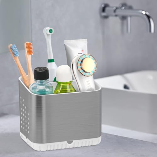 PARKMANI Toothbrush Holders for Bathrooms, Kids Electric Toothbrush and Toothpaste Holder, Brushed Nickel Toothbrush Caddy, Tooth Brushing Stand for Bathroom Organizer Countertop (Brushed Silver) - color: Brushed Silver