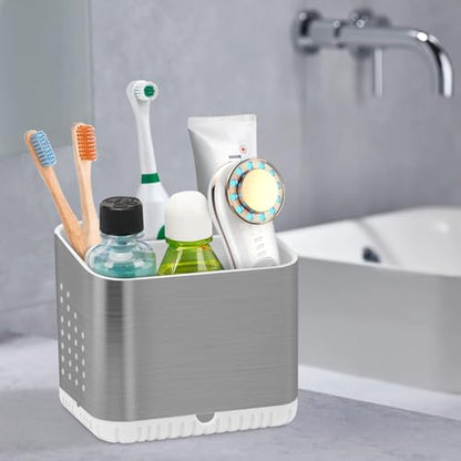 PARKMANI Toothbrush Holders for Bathrooms, Kids Electric Toothbrush and Toothpaste Holder, Brushed Nickel Toothbrush Caddy, Tooth Brushing Stand for Bathroom Organizer Countertop (Brushed Silver) - color: Brushed Silver