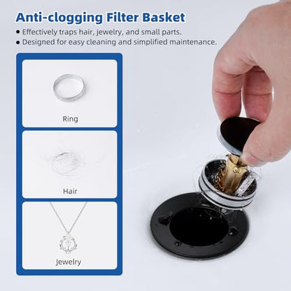 Hibbent Metal Bathroom Sink Drain & Stopper Fit with or Without Overflow | Universal Drain Stopper with Detachable Stainless Steel & Brass Strainer Basket for Lavatory Vanity Vessel Sink, Matte Black - color: Matte Black