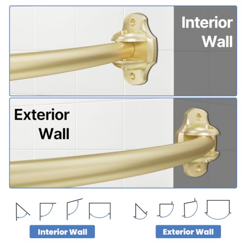 Curved Shower Curtain Rod, Rust Resistant, Adjustable Length 42-73 inches for Shower, Bathroom, Hole Punch Required-Gold - color: Gold