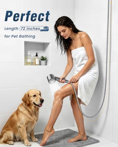 Filtered Shower Head with Handheld,4 Filters,High Pressure Shower Heads | 72" Long Hose,4 Spray,ON/OFF Switch,Built-in Power Wash Showerhead,Silicone Massage Brush,Water Softener, Remove Chlorine