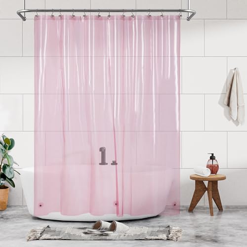 Barossa Design Clear Pink Shower Curtain Liner Standard Size | Premium PEVA, PVC Free, Metal Grommets, Waterproof Lightweight Translucent Pink Shower Curtain with 3 Magnets for Bathroom - color: Clear Pink, size: 72"W x 72"L (Pack of 1)