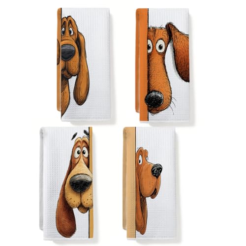 4 Pcs Funny Dog Kitchen Towels, Cute Dogs Gifts Hand Towels 14 x 24 Inches | Tea Towel for Kitchen Bathroom Home Decor, Dogs Waffle Weave Absorbent Dish Towel, Dog Lover Gifts for Women Mom Pet Lovers - color: Multi 0151