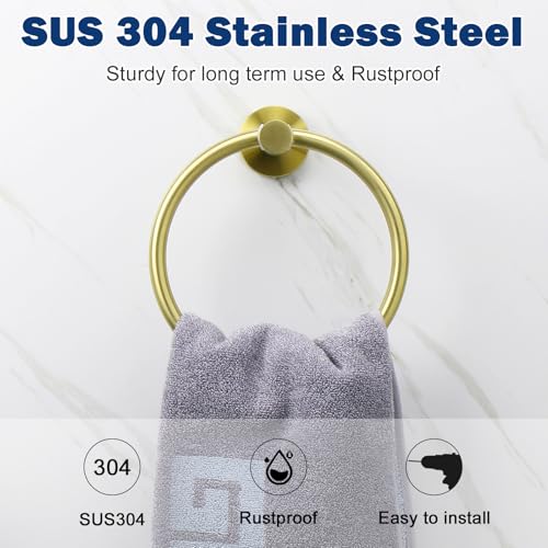 NearMoon Bath Towel Ring, Bathroom Hardware Accessories-Thicken Stainless Steel Hand Towel Holder for Bathroom, Modern Round Towel Hanger Wall Mounted (Brushed Gold, 1 Pack) - color: Brushed Gold