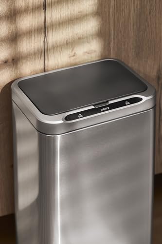 ELPHECO Stainless Steel Office Trash Can 6.6 Gallon Motion Sensor Garbage Bin Rectangular Automatic Touch Free Waste Bin for Hotel and Living Room | Automatic Garbage Bin Rectangular Touch Free Waste Bin for Hotel and Living Room, 2AA - color: Silver
