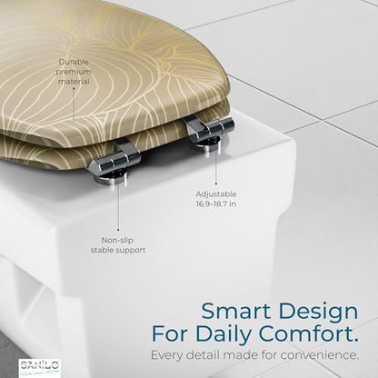 SANILO Wooden Toilet Seat with Soft Close [ELONGATED] - Decorative, Quiet & Slow Close Molded Wood Seat - With Strong Bumpers & Hinges - Adjustable Fit - Hosta - color: Hosta