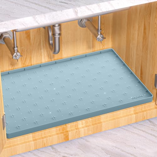 Sdpeia Under Sink Mat 22"×19" Waterproof Silicone Cabinet Liner & Sink Protector for Kitchen & Bathroom, Multi-Purpose Organizers Tray for Pets, Laundry, Cat Litter Mat - color: Cyan Blue, size: 22"x19"