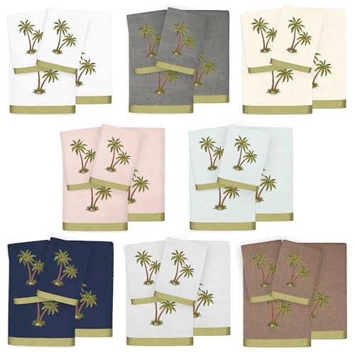 Flourish 4-Piece Premium Towel Set, Island Style Embroidery, Plush Turkish Cotton, Durable & Quick Dry, Elegant Bath Ensemble, 2 Bath 2 Hand Towels, Charcoal - color: Charcoal, size: 2 Pcs Bath 2 Pcs Hand Towel
