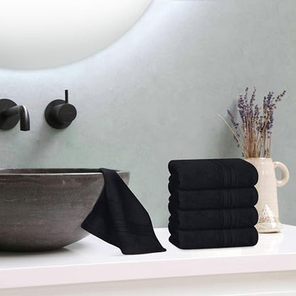 BOUTIQUO Ultra Soft Cotton Washcloths, Contains 12 Piece Face Cloths 12x12 inch, Ideal for Everyday use Face Towels, Compact & Lightweight Multi Purpose Washcloths - Black - color: Black, size: Washcloths - Set of 12