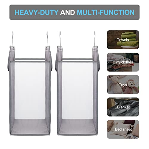 FENTEC Hanging Laundry Hamper，2 Pack Grey Hanging Laundry Basket | Slim Laundry Hamper Bag with Handles, Portable Hanging Closet Hamper, Mesh Heavy Duty Hanging Laundry Bag - color: Grey, size: 2 Pack-one Section