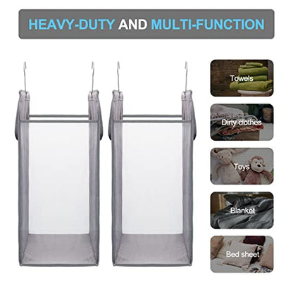 FENTEC Hanging Laundry Hamper，2 Pack Grey Hanging Laundry Basket | Slim Laundry Hamper Bag with Handles, Portable Hanging Closet Hamper, Mesh Heavy Duty Hanging Laundry Bag - color: Grey, size: 2 Pack-one Section