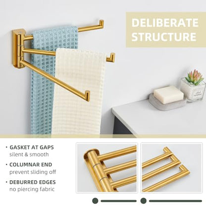 Angle Simple Hand Towel Holder for Bathroom, Swivel Bars, Brushed Dark Gold | Kitchen Towel Rack 9.84", SUS304 Stainless Steel, Foldable 3 Arms Hanger Space Saving - color: Brushed Dark Gold