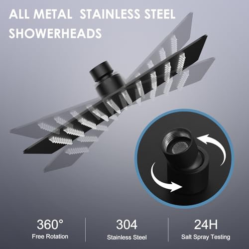 8 Inch Rain Shower Head Matte Black - All Metal Stainless Steel 304, Ultra Thin Design, Square Rainfall Showerheads Modern Bathroom - Full Body Coverage Bath Shower - color: B-Matte Black, size: 8 Inch Square