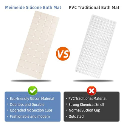 Bathtub Mat Non-Slip Silicone Soft Odorless Large Bath Mat No Suction Cups for Refinished,Reglazed and Textured Shower Mats Non Slip Extra Long Tub Mat (16x40inch Beige) - color: Beige