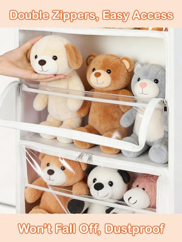 Over Door Storage Bag with Zippered Closure, 6 Tier Hanging Organizer, Behind Door Stuffed Animal/Toy/Plush Holder, Clear Window, Home Organization for Bathroom/Bedroom/Closet/Nursery, 1Pack,Beige