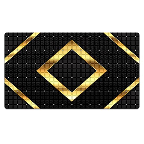 Bath Tub Mat Non Slip Shower Mat Black Gold Geometry Honeycomb Extra Long Bathtub Mat 26.8x15 inches Bathroom Bath Mat with Suction Cups Drain Holes Machine Washable - color: Black Gold Geometry Honeycomb