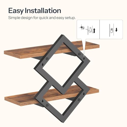 HOOBRO 15" Floating Shelves for Wall, Set of 2 Wall shelf, 2-Tier Hanging Shelves, Wall Mounted Storage Shelf, Display Rack, for Living Room Bedroom Kitchen Bathroom, Rustic Brown and Black BF14BJP201 - color: Rustic Brown + Black