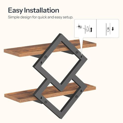 HOOBRO 15" Floating Shelves for Wall, Set of 2 Wall shelf, 2-Tier Hanging Shelves, Wall Mounted Storage Shelf, Display Rack, for Living Room Bedroom Kitchen Bathroom, Rustic Brown and Black BF14BJP201 - color: Rustic Brown + Black