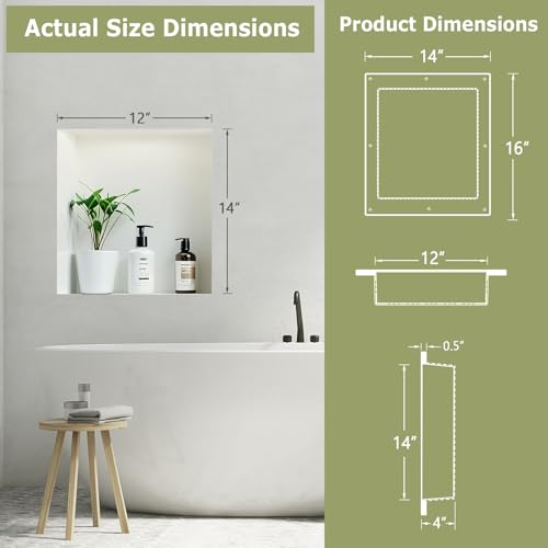 Suteck Recessed Shower Niche, 16-Inch Width x 14-Inch Height x 4-Inch Depth,Single Shower Shelf, Shower Niches Ready for Tile,Single Shelf Niche Insert for Wall, Bathroom, Storage - size: 16"x14"