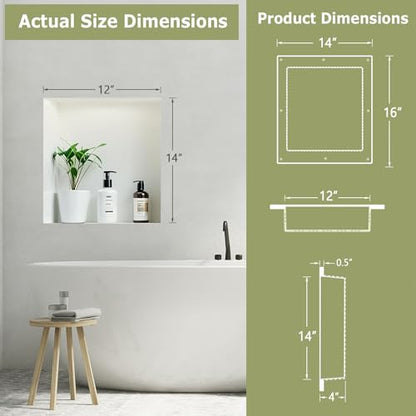 Suteck Recessed Shower Niche, 16-Inch Width x 14-Inch Height x 4-Inch Depth,Single Shower Shelf, Shower Niches Ready for Tile,Single Shelf Niche Insert for Wall, Bathroom, Storage - size: 16"x14"