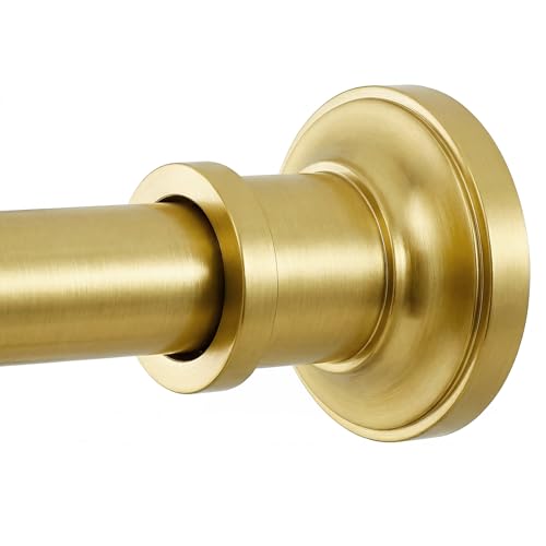 Gold Tension Curtain Rod 24 to 64 Inch(2-5.3ft) - Spring Tension Shower Curtain Rod, No Drilling Brass Gold Tension Rod for Curtains Windows Closet Kitchen - color: Gold, size: 24-64 Inches