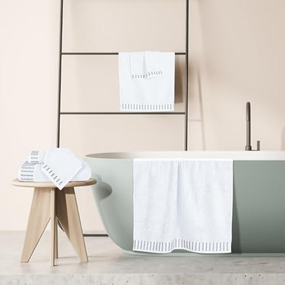 Ultra Soft 6 Pack Cotton Towel Set, Contains 2 Bath Towels 28x55 inch, 2 Hand Towels 16x24 inch & 2 Wash Cloths 12x12 inch, Ideal Everyday use, Compact & Lightweight - White - color: White, size: 6 Pack Set
