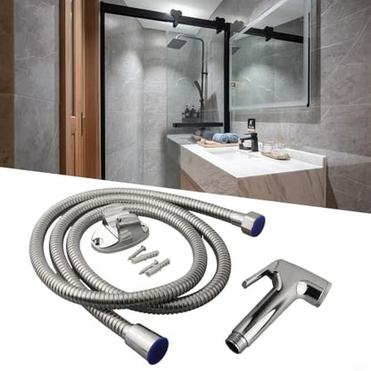 Handheld Bidet Sprayer Set, Chrome Toilet Douche Spray | with 1.5m Stainless Steel Hose and Wall Holder for Bathroom Cleaning and Pet Washing