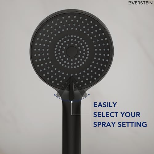 EVESTEIN Adjustable Hand Held Shower with Slide Bar, 3-Function Round Handshower Head with Hose, Matte Black - color: Matte Black