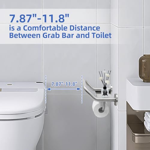 Grab Bar Toilet Paper Holder, 3-in-1 Bathroom Grab Bar with Toilet Holder and Phone Shelf, 304 Stainless Steel Safety Toilet Paper Grab Bar, Wall Mount Toilet Paper Holder for Seniors - size: 8.9 inch wide