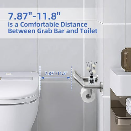 Grab Bar Toilet Paper Holder, 3-in-1 Bathroom Grab Bar with Toilet Holder and Phone Shelf, 304 Stainless Steel Safety Toilet Paper Grab Bar, Wall Mount Toilet Paper Holder for Seniors - size: 8.9 inch wide