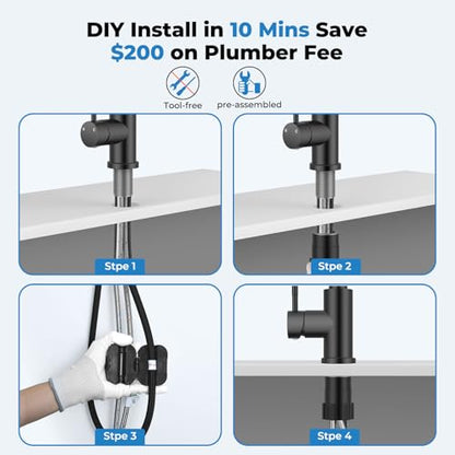 VFAUOSIT Black Kitchen Faucet with Pull Down Sprayer, High Arc Design | cUPC and CEC Certified, Lead-Free SUS304 Steel, 3 Spray Modes, 360° Swivel, Fingerprint-Resistant Finish, Ceramic Disc Valve - color: Matte Black