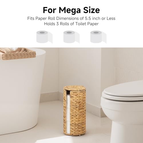 StorageWorks Water Hyacinth Free Standing Toilet Paper Holder Stand for Bathroom, 3 Rolls of Toilet Tissue Storage with a Built-in Cloth Lining, Toilet Roll Holder Stand with Lid | Decorative 3 Rolls of Toilet Tissue Storage with a Built-in Cloth Lining,