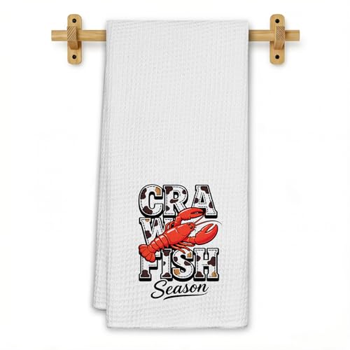Crawfish Season Beach Kitchen Towels, Coastal Southern Crawfish Dish Tea Towels for Kitchen Decor, Beach Lobster Decorative Hand Towel for Bathroom, Seafood Boil Party Supplies, 16x24 Inch - color: Crawfish Season