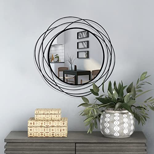 ironsmithn 20 Inch Round Black Wall Mirror | Metal Frame Modern Circle Hanging Vanity Decor Wall Mounted Mirrors for Bathroom, Living Room, Entryway, Bedroom, Hallway - color: Black, size: 20" x 20"