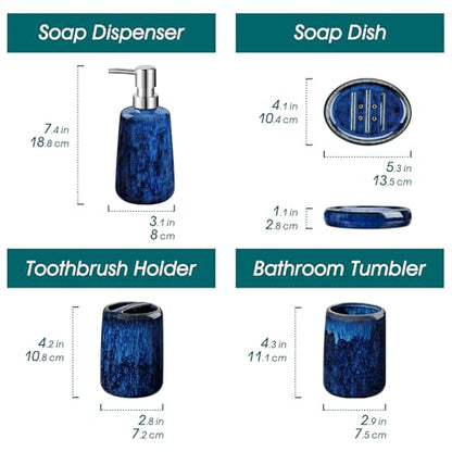 vancasso Blue Bathroom Accessories Set, Ceramic Soap Dispenser and Toothbrush Holder Sets, Stoneware 4 Pcs Bathroom Sink Set for Modern Home Decor, Series Starry - style: Blue