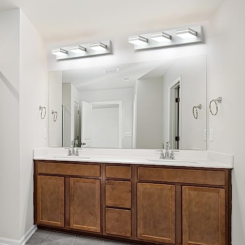 SineRise LED Modern Bathroom Vanity Light Fixtures, Modern Acrylic Bathroom Wall Lighting Fixtures Over Mirror, 3-Light, 24-Inch, White, 100%-0% White - color: White, 100%-0% White, size: 3-Light, 24-Inch