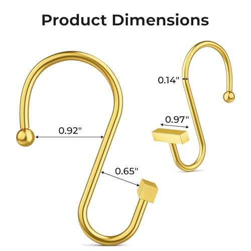 Muted Gold Shower Curtain Hooks, Bathway Shower Curtain Rings Rust Proof, 12PCS Shower Hooks for Shower Curtain, T-Bar Design Convenient Elegant Shower Curtain Hangers for Bathroom Kitchen Wardrobe - color: Muted Gold