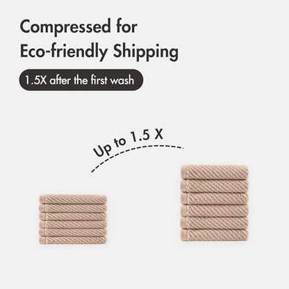 Madison Park 100% Zero Twist Cotton 6 Piece Bathroom Washcloth Set, Beige | 13" x 13" Bath Face Towels, 500 GSM Diagonal Ribbed Wash Cloths, Soft, Quick Dry, Highly Absorbent, Durable, Modern, OEKO TEX - color: Beige, size: 6 Piece Washcloth Towel Set