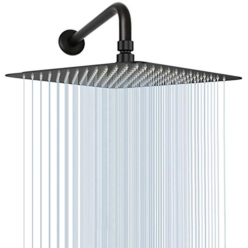 NearMoon Square Rain Shower Head With Extension Arm, Large Stainless Steel Rainfall Shower-Waterfall Full Body Coverage (16 Inch, Matte Black) - color: Matte Black, size: 16 Inch