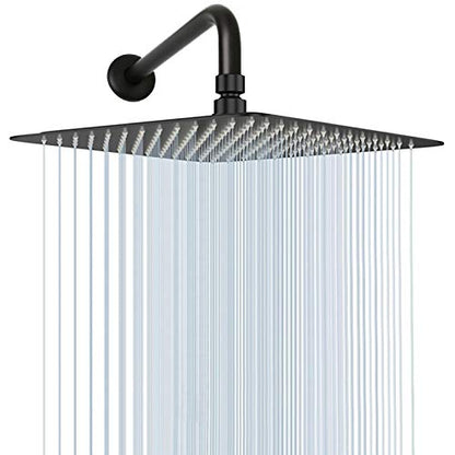 NearMoon Square Rain Shower Head With Extension Arm, Large Stainless Steel Rainfall Shower-Waterfall Full Body Coverage (16 Inch, Matte Black) - color: Matte Black, size: 16 Inch