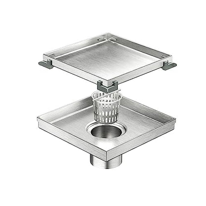 Neodrain 6" Brushed Square Shower Drain with Removable Tile Insert Grate | 304 Stainless Steel Tile Square Drain, Hidden Drain,Easy to Clean, Waterproof & Sturdy Shower Drain, CUPC Certified - color: Brushed, size: 6 IN