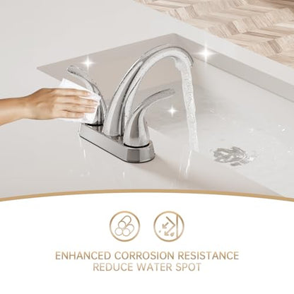 Chrome 4 Inch 2 Handle Centerset 2 or 3 Holes Bathroom Faucet 2 Pack, Vanity Sink Faucet with Copper Pop Up Drain and Water Supply Lines, BF008-5-C-2PACK - color: Chrome, style: 2 Pack