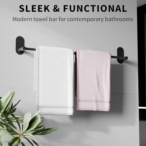 Self Adhesive Towel Bar for Bathroom 24ich Stainless Steel and Zinc Alloy No Drill Towel Rack Heavy Duty Hanger Stick On Hand Towel Holder for Kitchen, Cabinet, Door, Shower, Matte Black - color: Matte Black