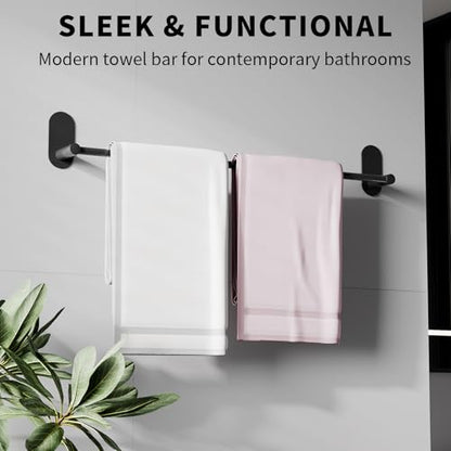 Self Adhesive Towel Bar for Bathroom 24ich Stainless Steel and Zinc Alloy No Drill Towel Rack Heavy Duty Hanger Stick On Hand Towel Holder for Kitchen, Cabinet, Door, Shower, Matte Black - color: Matte Black